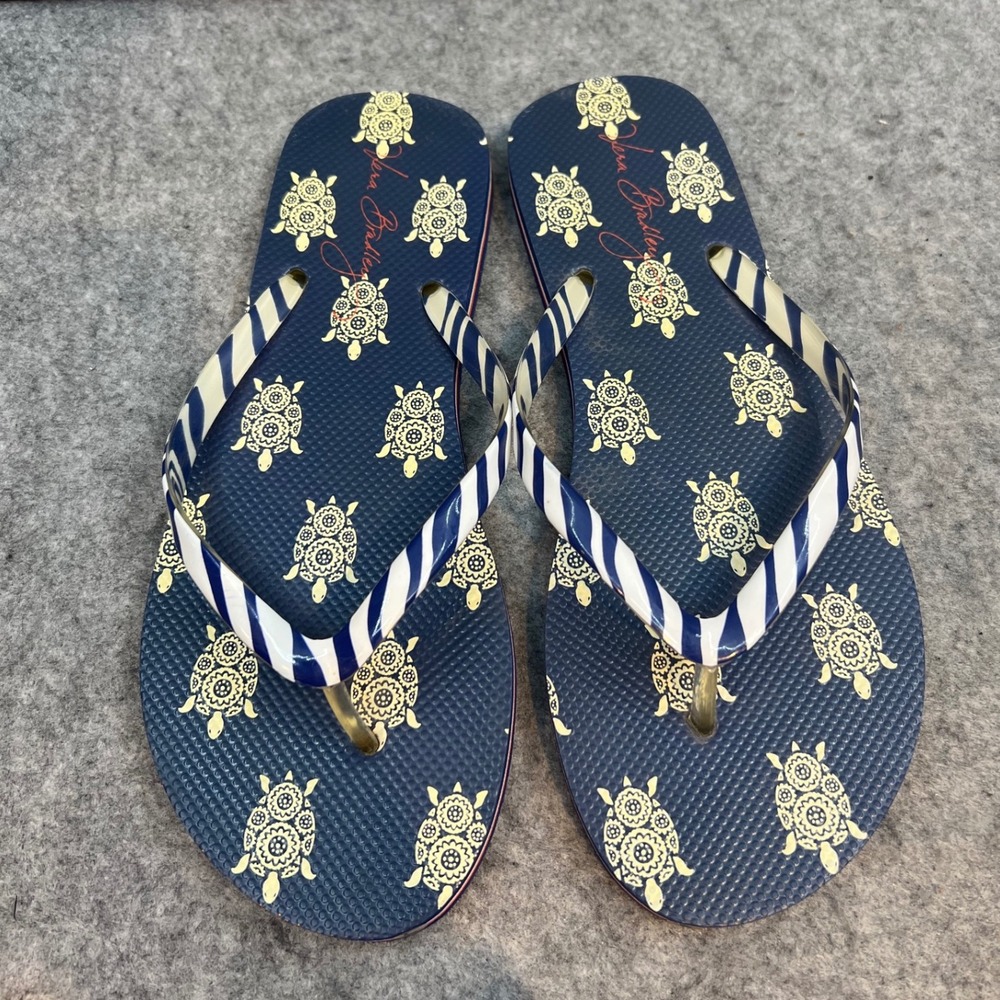 Vera Bradley Turtle Flip Flops Striped Thong Sandals Beach Pool Summer Size 9/10